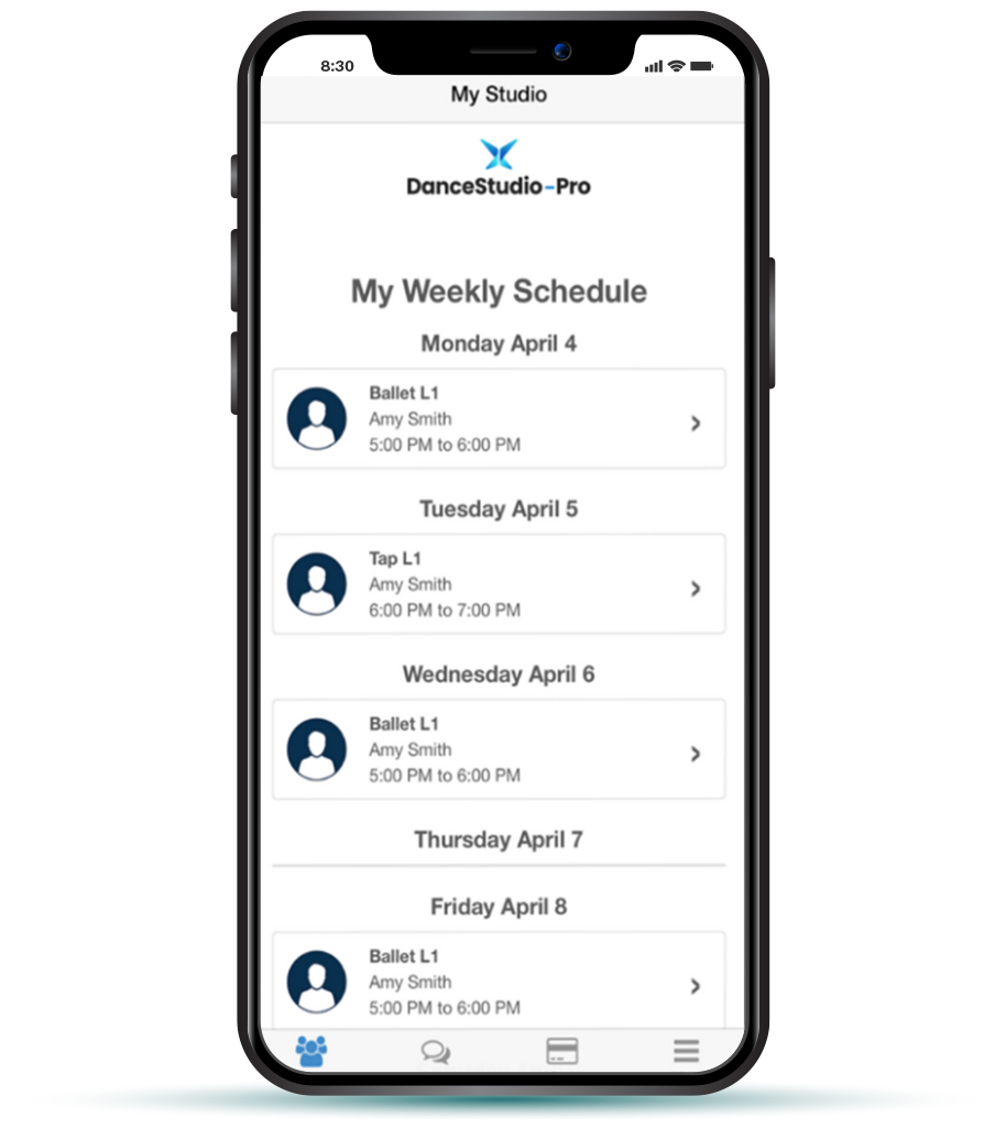 DanceStudio-Pro’s Portal App for parents and adults makes it simple to manage their student’s schedule, payments, and more. 