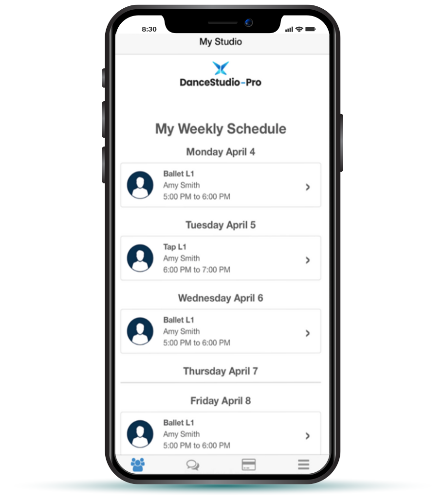 DanceStudio-Pro’s Portal App for parents and adults makes it simple to manage their student’s schedule, payments, and more. DanceStudio-Pro’s Portal App for parents and adults makes it simple to manage their student’s schedule, payments, and more.